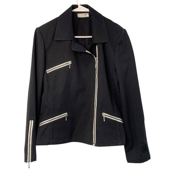 VTG M/L EUC St. John Sport Marie Gray Black Twill Jacket Asym Zip Stretch 8101 - Picture 5 of 13